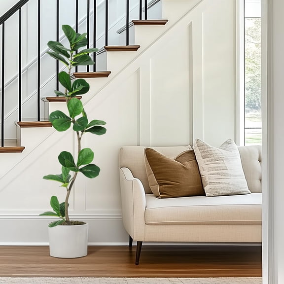 5FT Artificial Fiddle Leaf Fig Tree - Fake Plant with Black Planter, Large Fake Tree for Home or Office Decor - Artificial Plants Indoor