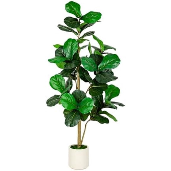 5FT Artificial Fiddle Leaf Fig Tree in White Planter & Fake Moss, Faux Ficus Lyrata Fake Plant for Indoor Home Decor, Office, Living Room$$Home Decor, Kitchen, & Other