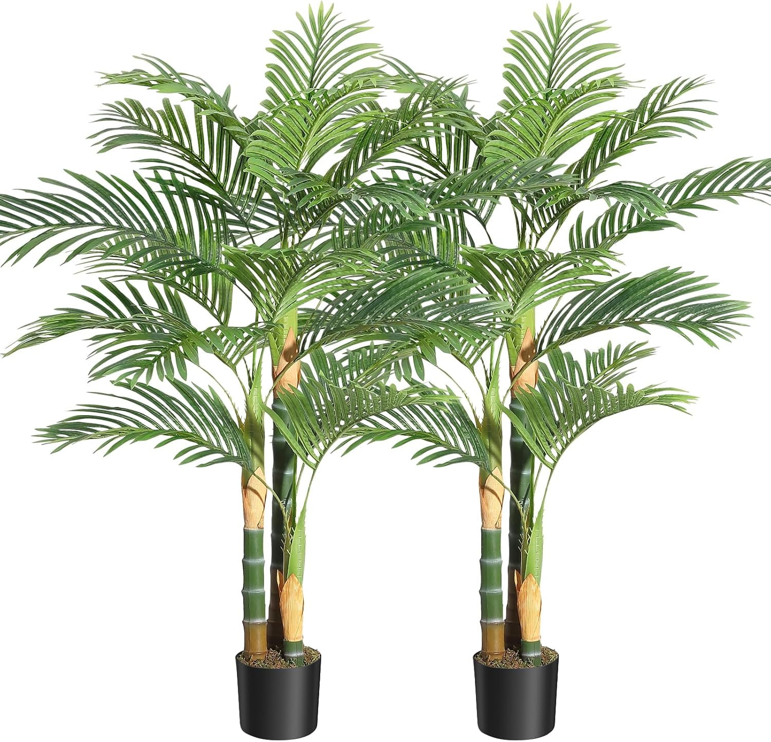 5ft Tall Green Plastic Golden Cane Palm Artificial Tree Set of 2