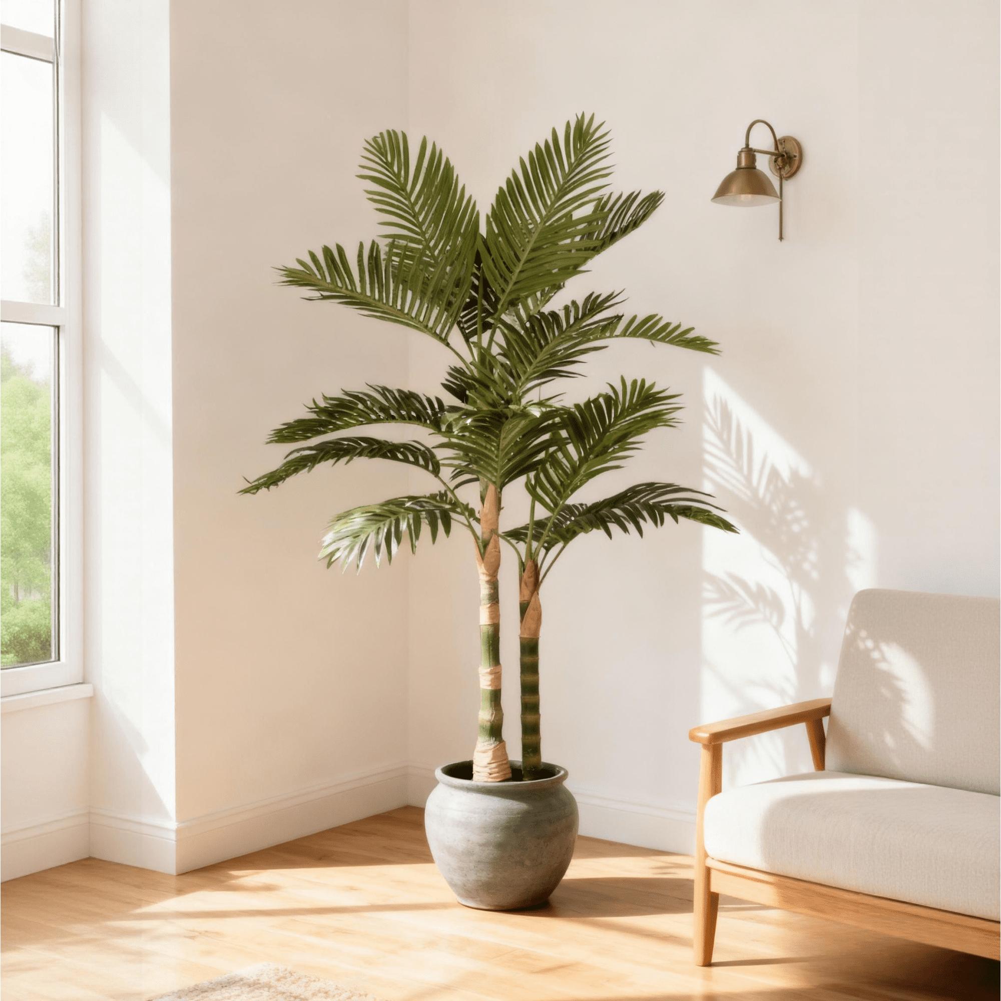 5FT Artificial Golden Cane Palm Tree,Tall Fake Potted Golden Cane Palm Tree,Faux Tree for Home Living Room Decor