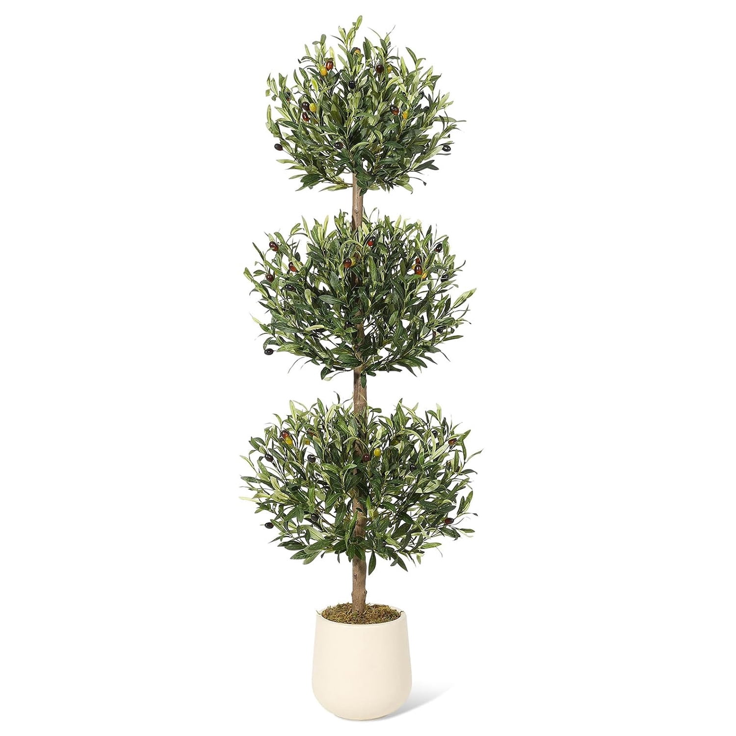 5FT Artificial Olive Tree, 3-Tier Spherical Design Faux Olive Tree with Moss & Inner Pot for Home Office Indoor Outdoor Decor