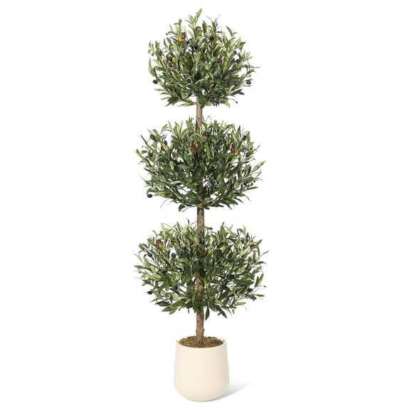 5FT Artificial Olive Tree, 3-Tier Spherical Design Faux Olive Tree with Moss & Inner Pot for Home Office Indoor Outdoor Decor