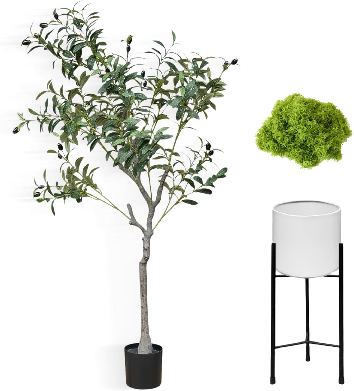 5FT Artificial Olive Tree, Indoor Tall Faux Olive Trees with White ...