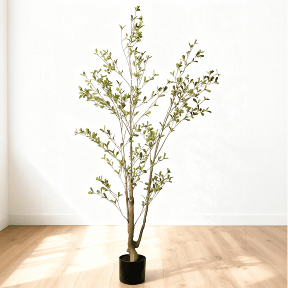 5FT Artificial Olive Tree with Black Plastic Pot, Lifelike Fake Potted Indoor Plant, Faux Tree for Home Living Room Decor, 1pc/set