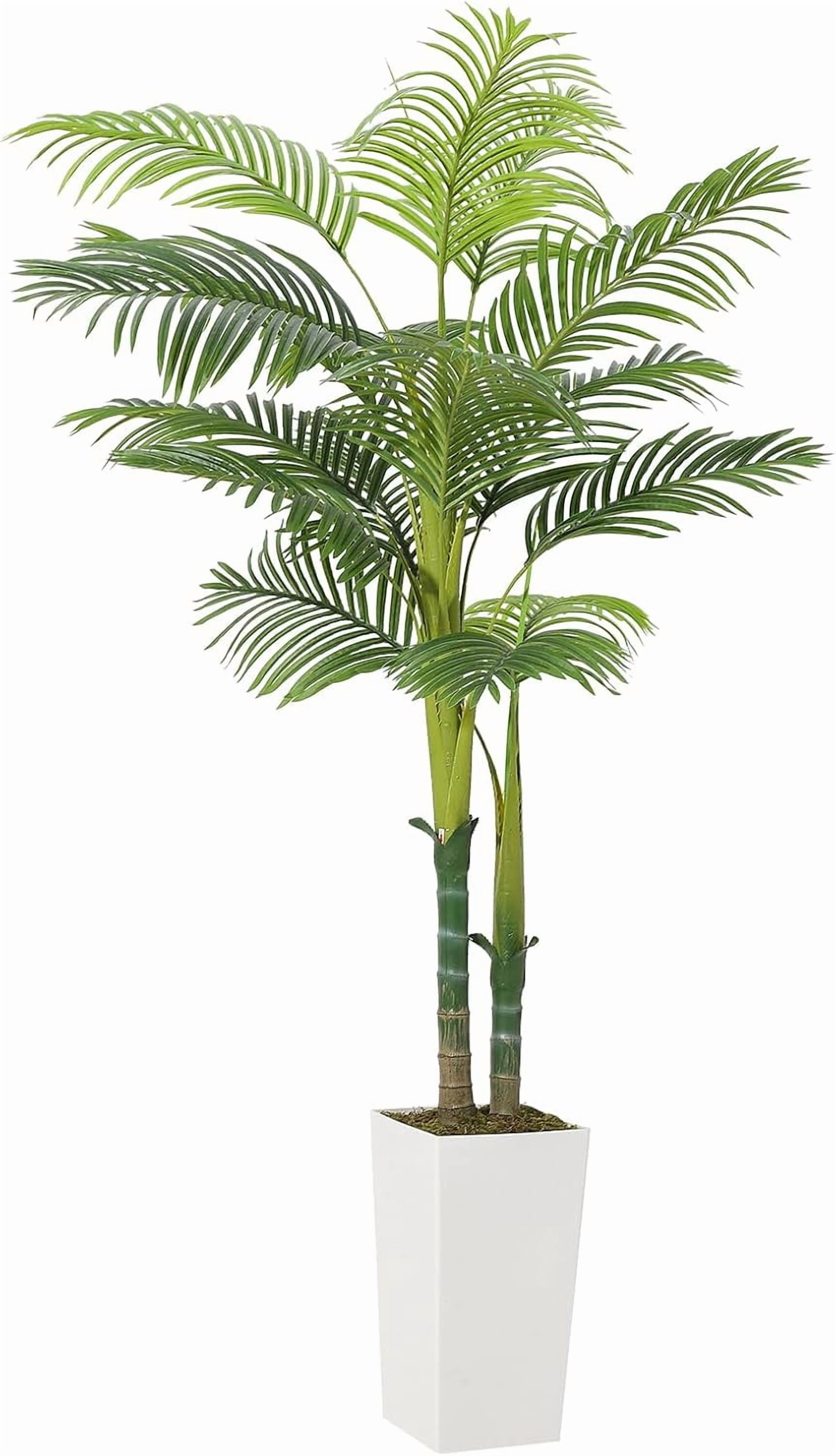 5FT Artificial Palm Tree Indoor Outdoor - 60 Inch Fake Silk Palm Plant with Realistic Fronds & 2 Trunks, White Tall Planter with Concrete Base & Faux Moss, Home Decor for Living Room, Office, Hotel