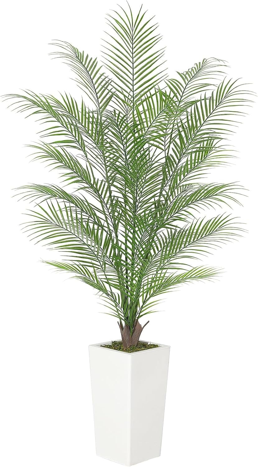 5FT Artificial Palm Tree in White Planter, Faux Areca Palm Tree for ...