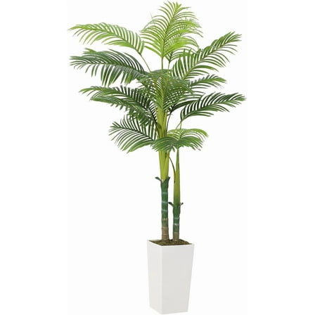 5FT Artificial Palm Tree with White Planter, Realistic Indoor/Outdoor Fake Plant, Tall Faux Indoor Plant for Home, Living Room, Office