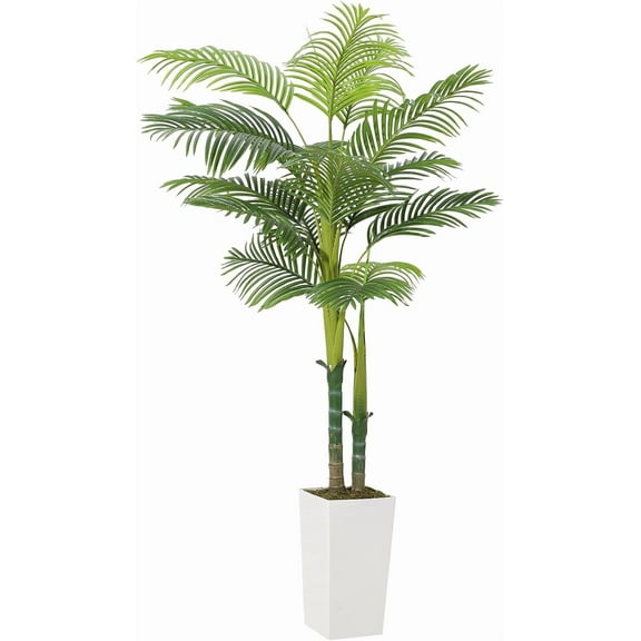 5FT Artificial Palm Tree with White Planter, Realistic Indoor/Outdoor Fake Plant, Tall Faux Indoor Plant for Home, Living Room, Office