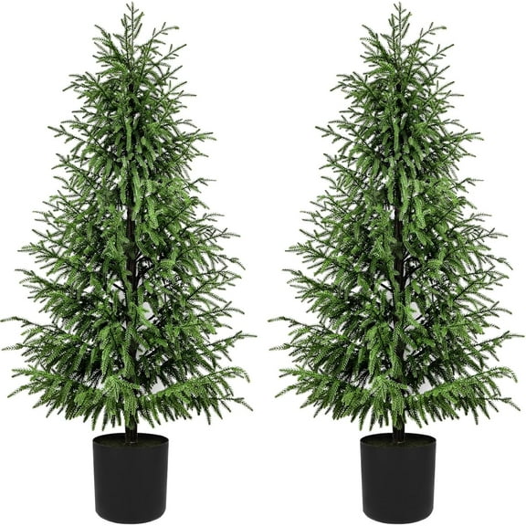 5FT Artificial Topiary Trees for Outdoor Front Porch Dcor, Real Touch Norfolk Pine Tree, UV Rated Fake Potted Plants for Indoor and Outdoor Use (2)