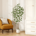thumbnail image 1 of 5FT Artificial White-Edged Ficus Elastica in Oval White Pot, Perfect for Home or Office Decor, Easy Disassembly and Assembly, 1 of 6
