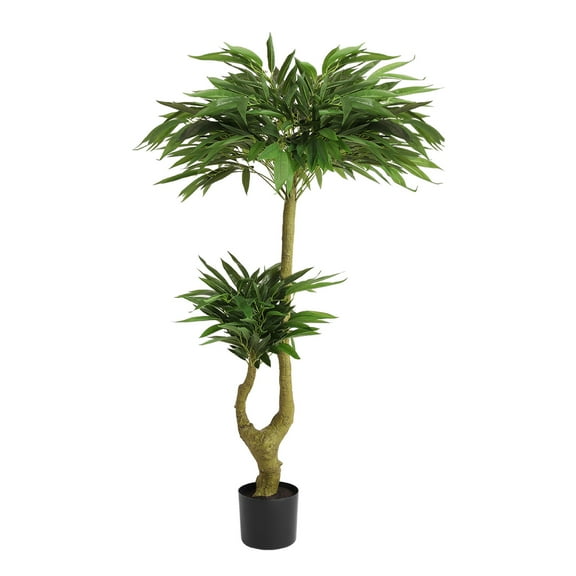 5FT Artificial Willow Tree Tall Fake Potted Plant Faux Green Silk Tree with Black Plastic Pot for Indoor Home Office Living Room Bedroom Decoration, 1pc/set