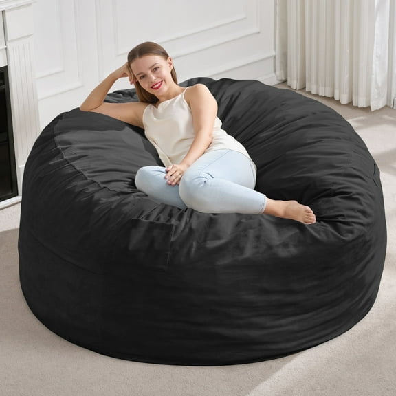 5FT Bean Bag Chair Bean Bag Chairs for Adults Giant Bean Chairs with Velvet Cover, Memory Foam BeanBag Chair Large Bean Bag Chairs for Adults for Living Room, Bedroom - Black (50" x 50" x 24")