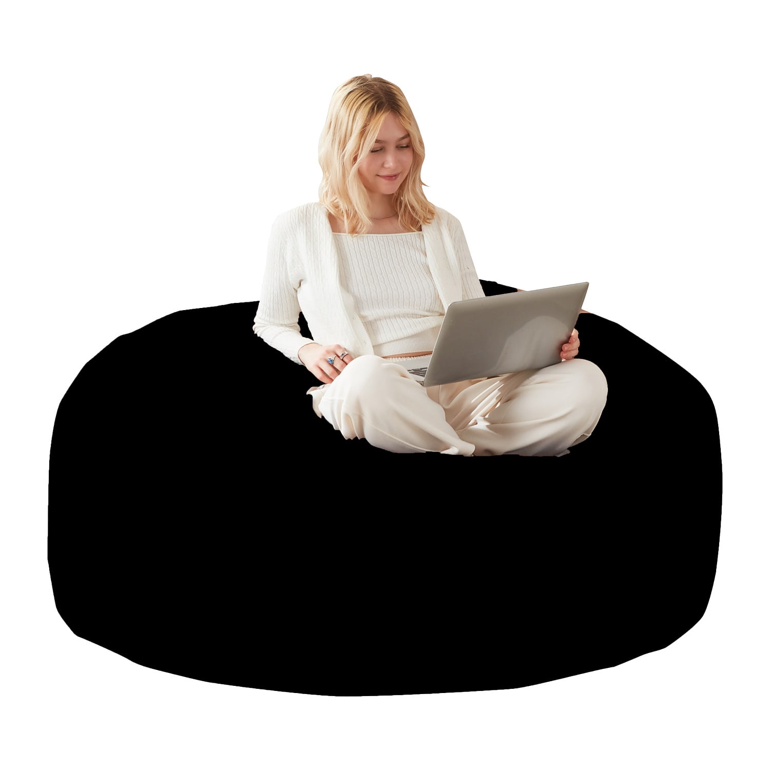 5FT Bean Bag Chair for Adults & Kids -Plush Lounger Memory Foam Lazy Round Sofa,Black