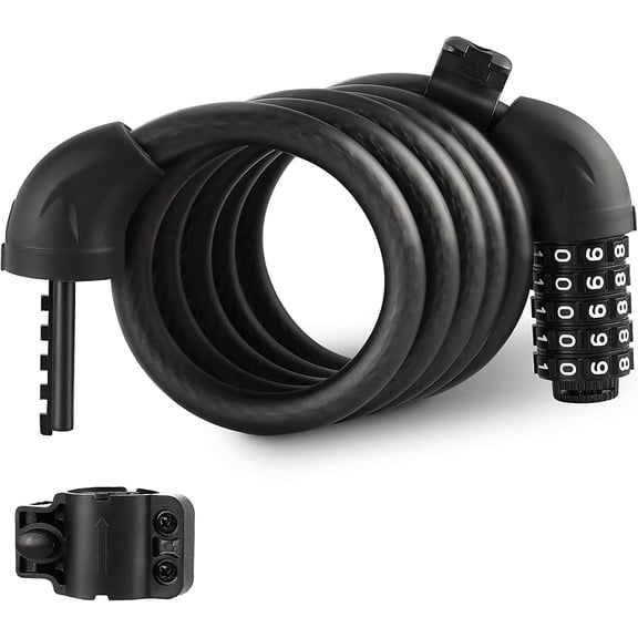 5FT Cable Bike Lock,5 Digit Resettable Combination Codes,with Secure Mount Bracket,for Bicycle/Scooter/Glass Door