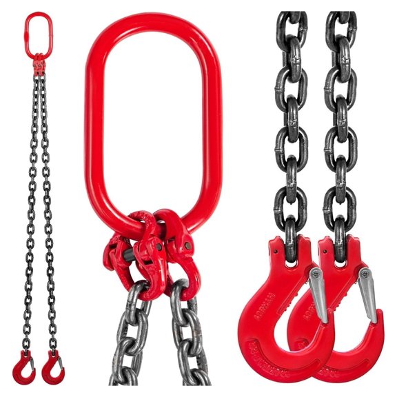 5FT Chain Sling 3/8" x 5' Double Leg G80 - 11,000lbs Capacity Lifting Chain with Hooks for Heavy Duty Lifting, Transport & Rigging