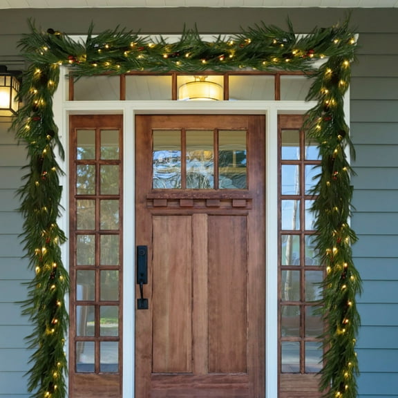 5FT Christmas Cedar Garland with String Lights, Artificial Real Touch Thickness Realistic Greenery Pine Garland for Mantle Fireplace Outdoor Indoor Christmas Decorations