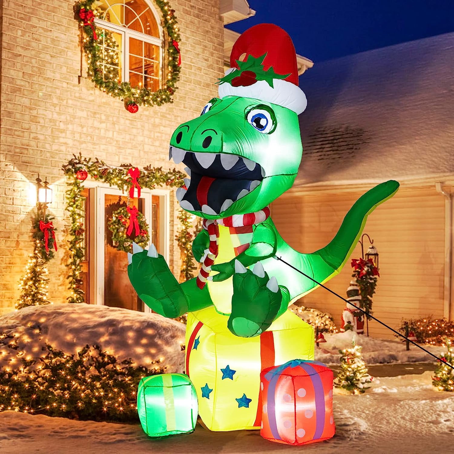 5FT Christmas Inflatable Outdoor Decorations, Baby TRex Christmas
