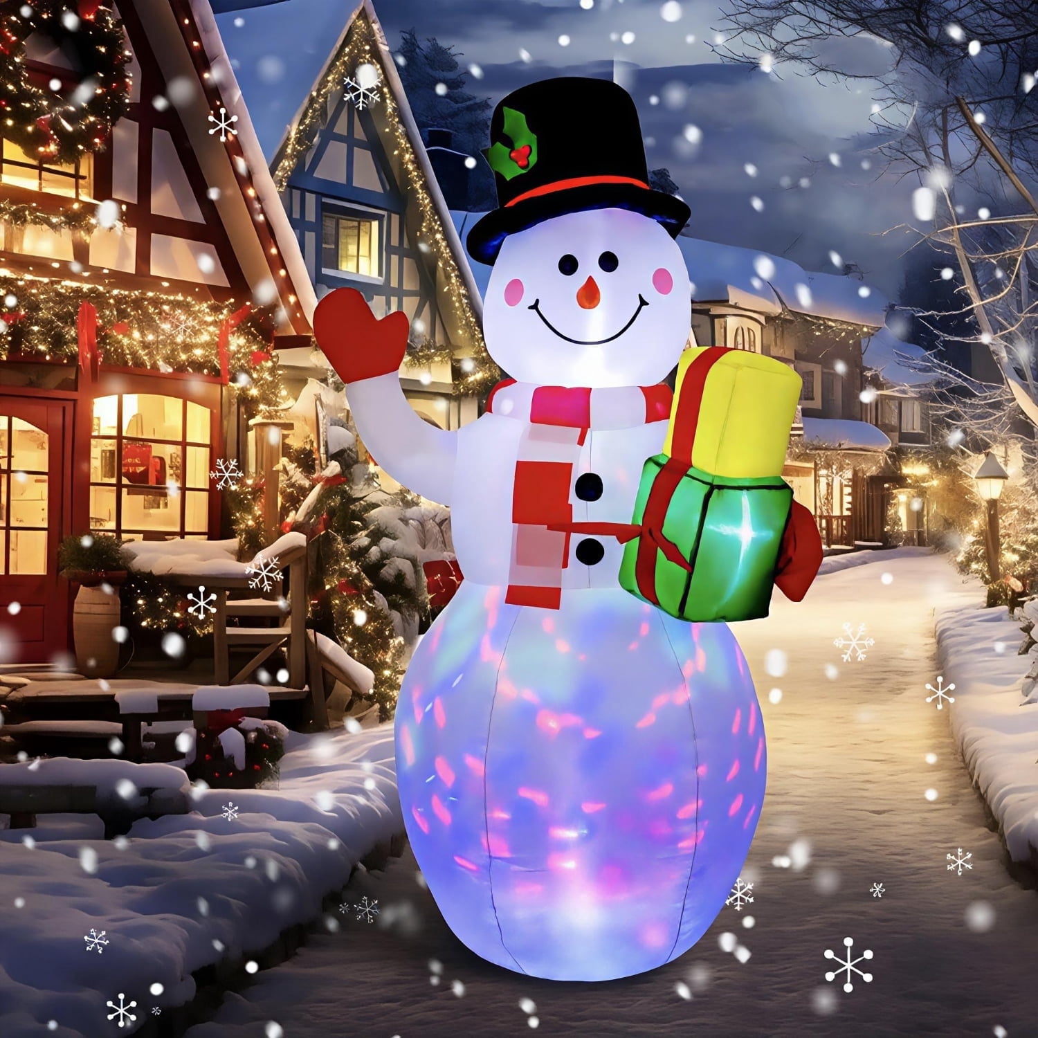 5FT Christmas Inflatable Snowman Decoration with Rotating LED Lights ...