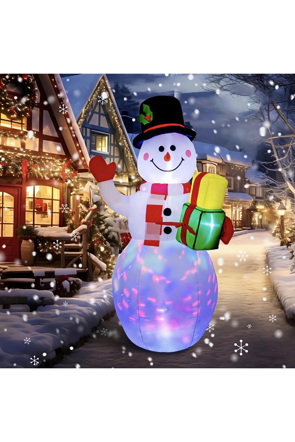 5FT Christmas Inflatable Snowman Decoration with Rotating LED Lights - for Outdoor and Indoor Holiday Decorations, Christmas Parties and Lawn Décor