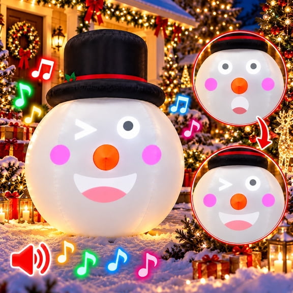 5FT Christmas Inflatable Snowman with LED Lights Music Animated Face Projection Outdoor Decoration Blow Up Snowman for Xmas Yard Outside Indoor Party Lawn Garden Porch Holiday