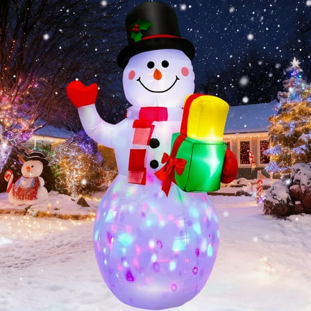 5ft Christmas Inflatables Snowman Outdoor Decorations, Blow Up Snowman Inflatable Yard Decor with Rotating LED Lights for Xmas Garden Lawn Holiday Party Yard Indoor Decorations