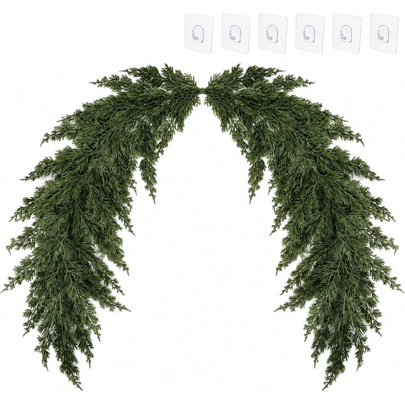 5FT Christmas Mirror Cedar Garland Artificial Cedar Swag Greenery Vines with Adhesive Hooks Real Touch Winter Pine Branch Frame Decoration for Holiday Home Xmas Decor