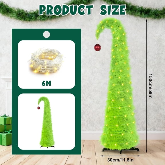 5FT Christmas Tree Artificial Soft Whimsical Lime Green Bendable Fuzzy Christmas Tree Includes Sturdy Stand for Home Yard Indoor Living Room Holiday Party Decorations (5 FT)
