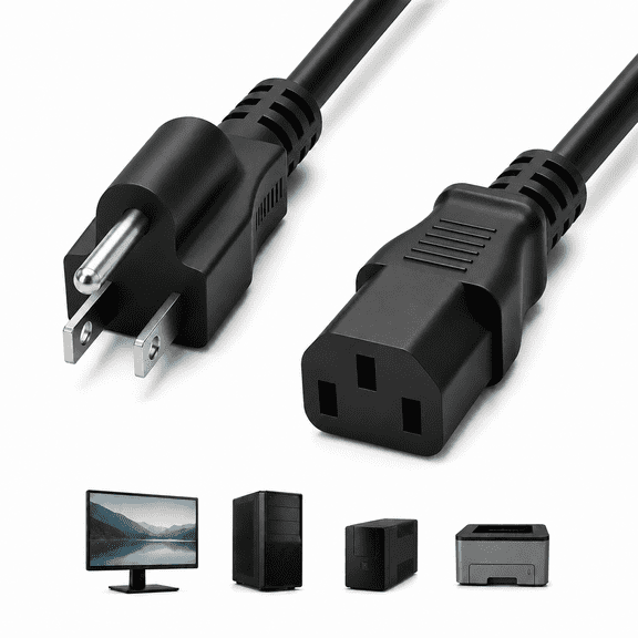 5FT Computer Power Cord, NEMA 5-15P to IEC C13, 18 AWG 3-Prong Grounded Replacement AC Cable for Desktop PC, Monitor, Printer, Dell OptiPlex SFF/Tower, HP EliteDesk/ProDesk, Lenovo ThinkCentre