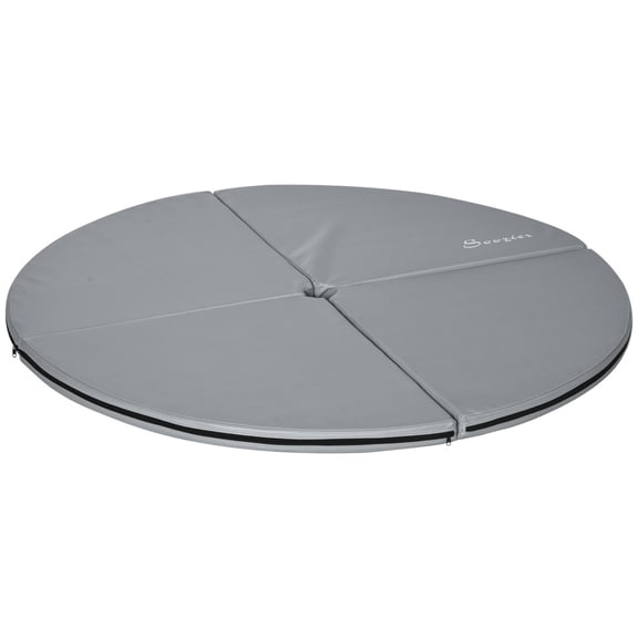 5FT Diameter 2" Thick Foldable Pole Dance Crash Mat, PVC Cover High Density Shock Absorbing Foam Safety Landing Mat, Round Portable Pole Fitness Mat with Center Hole for Home Training, Light Grey