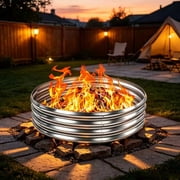 HGD 5FT Diameter Round Fire Ring, Heavy-Duty Galvanized Steel Outdoor Fire Pit for Backyard & Camping Bonfire, Silver(5x5x1FT)
