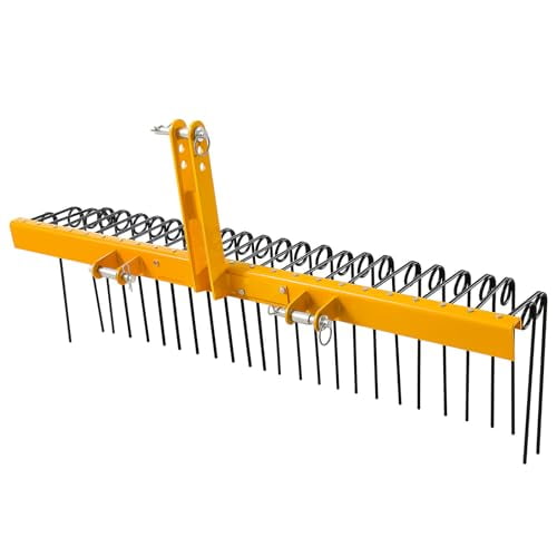 5FT Durable Powder Coated Steel Pine Straw Rake Steel Spring Landscape Rake Attaches to Cat 0 Cat 13 Point Hitch for Tractor$$Garden & Patio