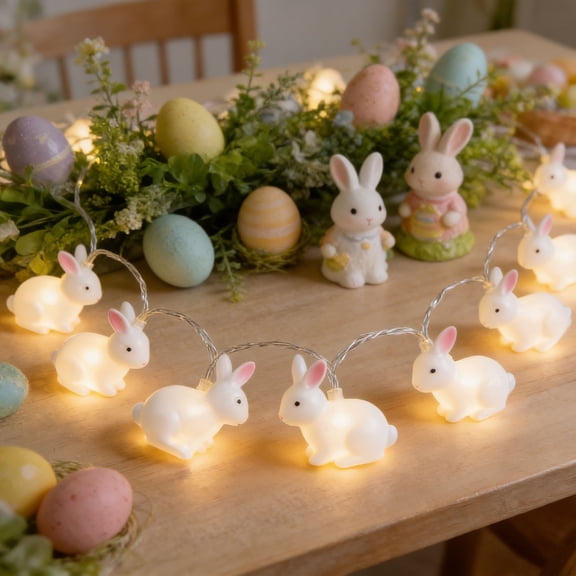 5FT Easter Decorations Bunny Lights, 10Pcs LED Pastel Easter Bunny Lights, Easters Light String for Spring Themed Party Garden Patio Easters Decorations Outdoor Indoor