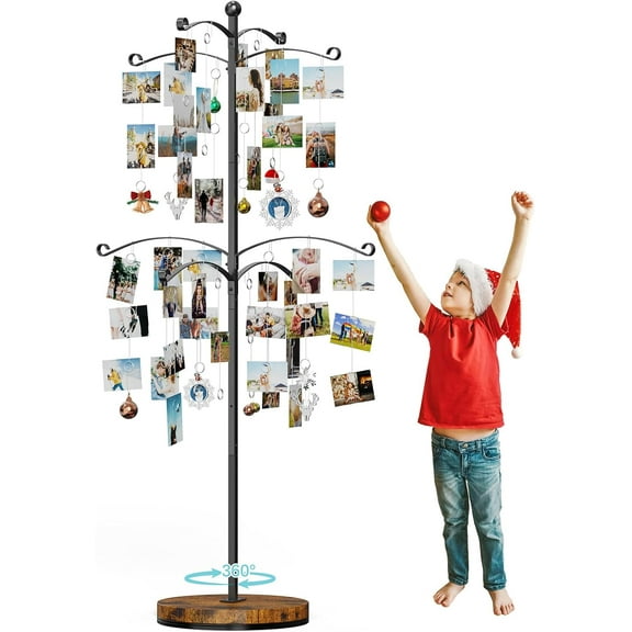 5FT Family Tree,Party Photo Display Tree, Picture Holder Stand,90 Clips Holder for 4x6, 5x7 Picture Polaroid Frames Hanging & Card Tree Holders (Black)