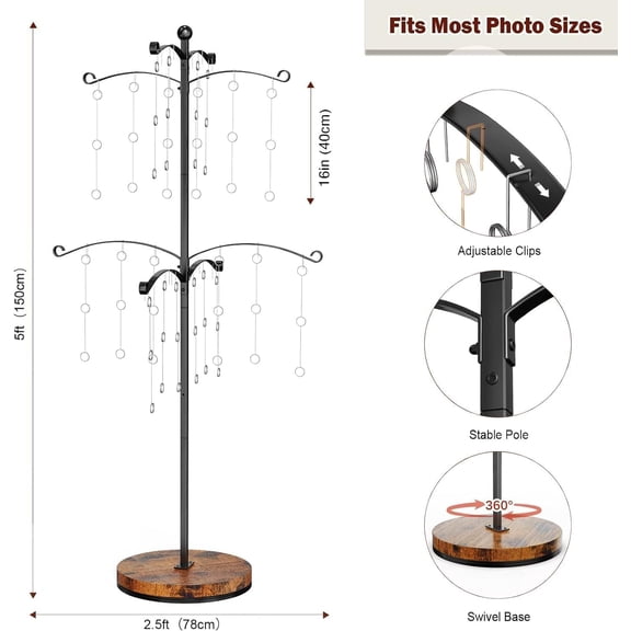 5FT Family Tree,Party Photo Display Tree, Picture Holder Stand,90 Clips Holder for 4x6, 5x7 Picture Polaroid Frames Hanging & Card Tree Holders (Black)$$