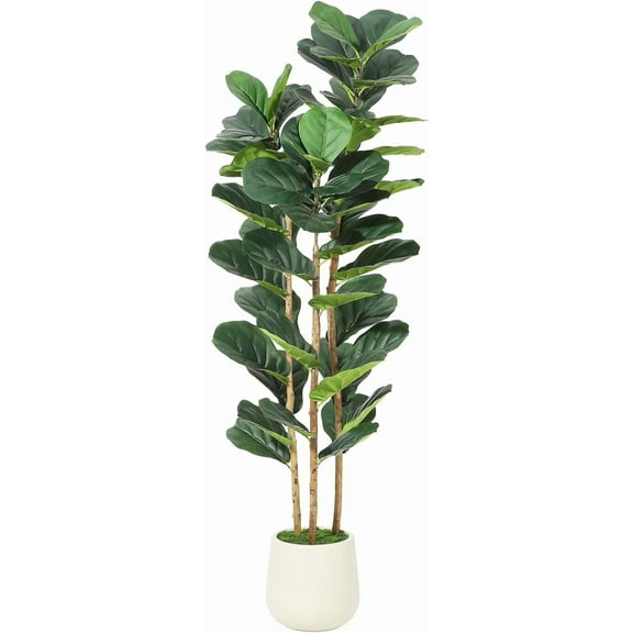 5FT Fiddle Leaf Fig Artificial Tree, Faux Rubber Tree, Tall Fake Floor Plant, Artificial Plant with 56 Leaves in White Pot, for Home Decor Indoor Office Living Room