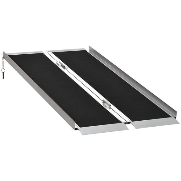 5FT Folding Aluminum Wheelchair Ramp, Skidproof Carpeted Handicap Ramp with Handle & Guardrails, 600lbs Capacity for Home Steps, Doorways, 6-15 inches Rise