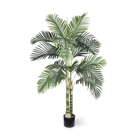 5FT Golden Cane Artificial Palm Tree with Black Plastic Pot, Tropical Faux Plant for Indoor/Outdoor Decor