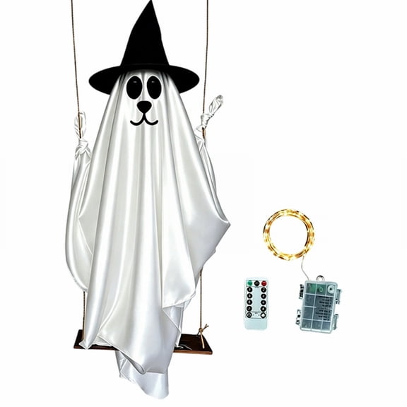 5FT Halloween Animated Wizard Ghost Dog Outdoor Decoration, Creepy Floating Swing Prop With Remote Control Light Up Eyes, Hanging Yard Decor For Tree Porch Haunted House, With Light (150.00CM)