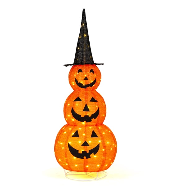 5FT Halloween Collapsible Pumpkin Decorations, 100 LED Lights, Lighted