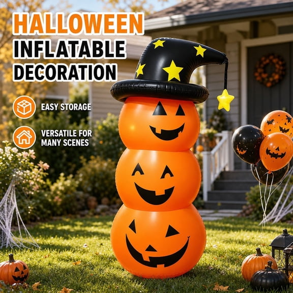 5FT Halloween Inflatable Pumpkin Ghost with Built-in LED Lights, Outdoor Blow Up Yard Decoration for Party Lawn Garden, Spooky Tumbler Bop Bag