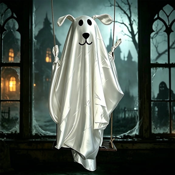 5FT Hanging Ghost Dog Halloween Ghost Prop,Animated Swing Floating Decor with Motion Activated Sound, Weather Resistant Indoor Outdoor Spooky Ornament for Yard Tree Porch Haunted House Party Decor