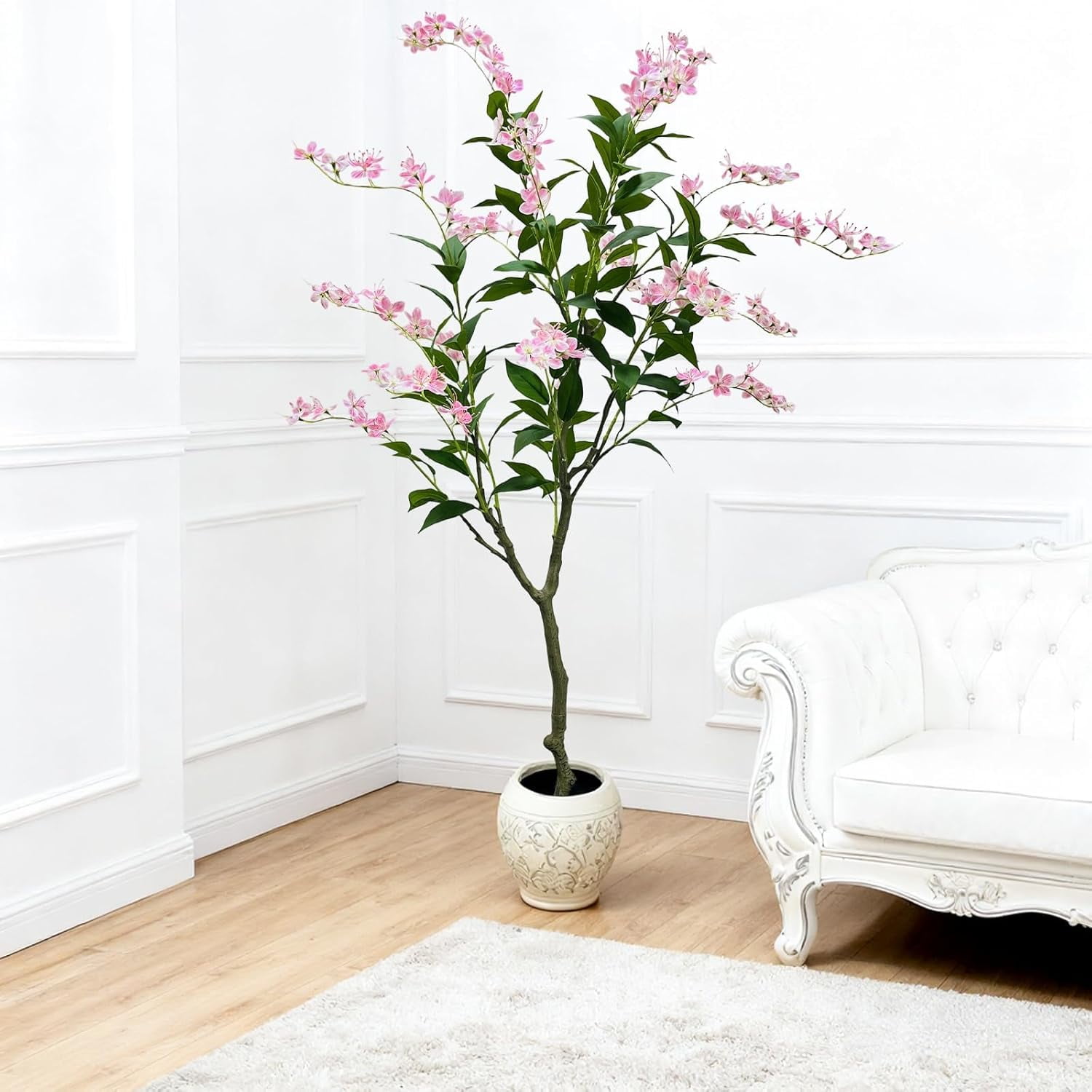 5Ft Indoor Artificial Trees for Home Decor, Outdoor Pink Fake Flowers ...