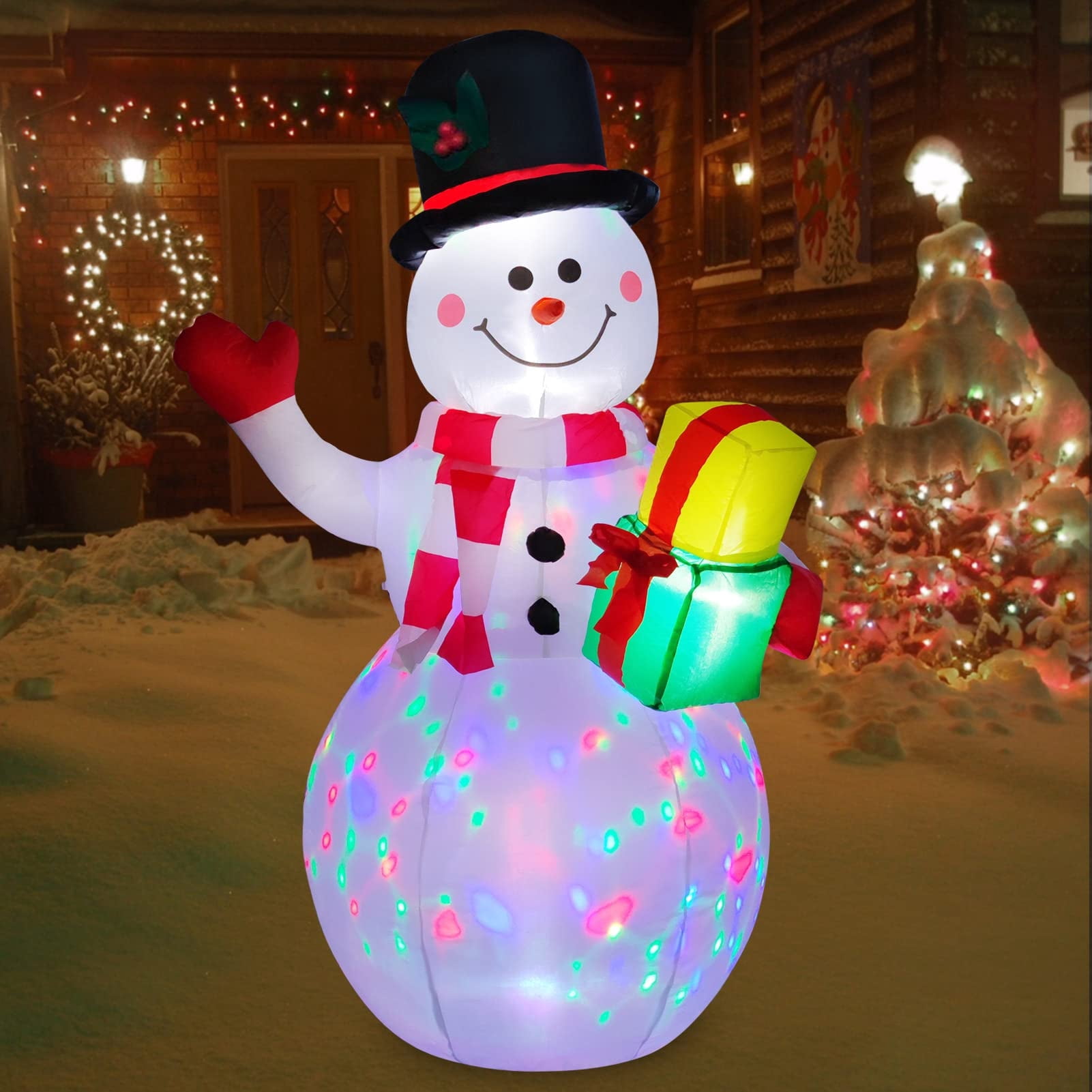 5FT Inflatable Snowman Decoration with Rotating LED Lights - for ...