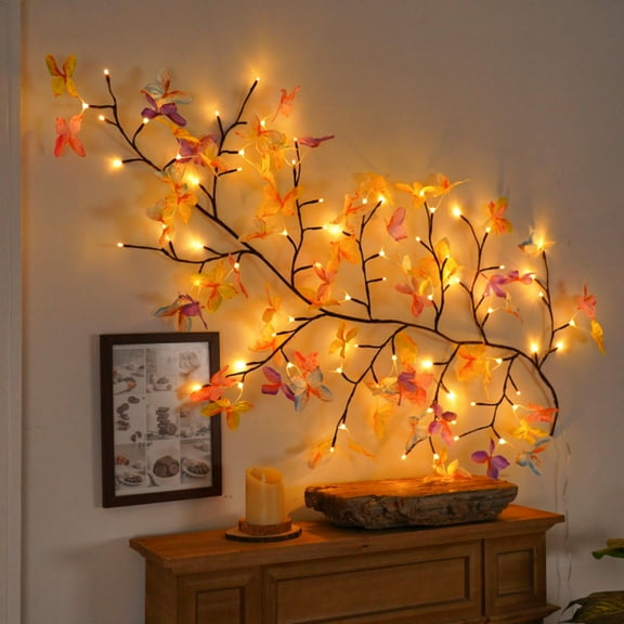 5FT Iris LED Tree Branch Lights for Wall, Iris Flowers Willow Vine Twig Decor Garland with 72 LED Lights, 8 Lighting Modes,Christmas Wedding Decorations Indoor for Home Wall Door Window