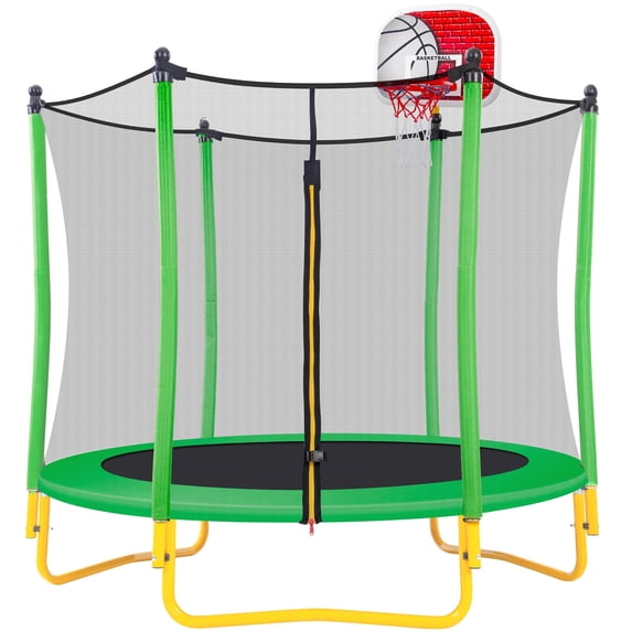 5.5FT Kids Trampoline with Basketball Hoop, SEGMART Upgraded Indoor Toddler Trampoline with Enclosure for Kids, Outdoor Round Small Trampoline with Basketball, Gift for Boys Girls
