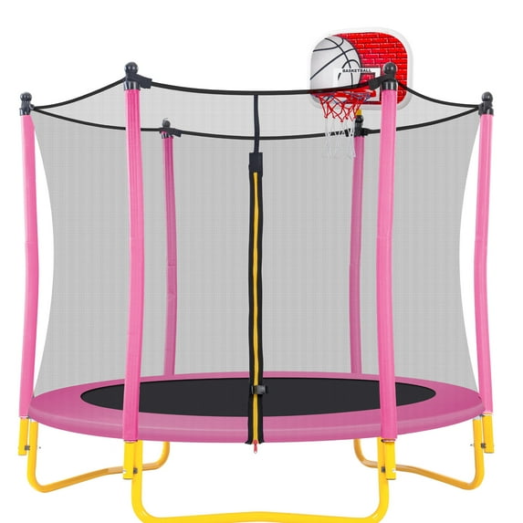 5.5FT Kids Trampoline with Basketball Hoop, SEGMART Upgraded Indoor Toddler Trampoline with Enclosure for Kids, Outdoor Round Small Trampoline with Basketball, Gift for Boys Girls