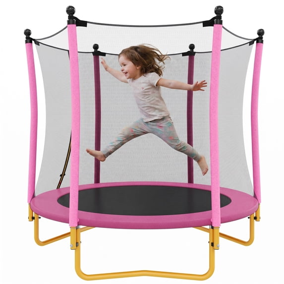 5.5FT Kids Trampoline with Basketball Hoop, SEGMART Upgraded Indoor Toddler Trampoline with Enclosure for Kids, Outdoor Round Small Trampoline with Basketball, Gift for Boys Girls