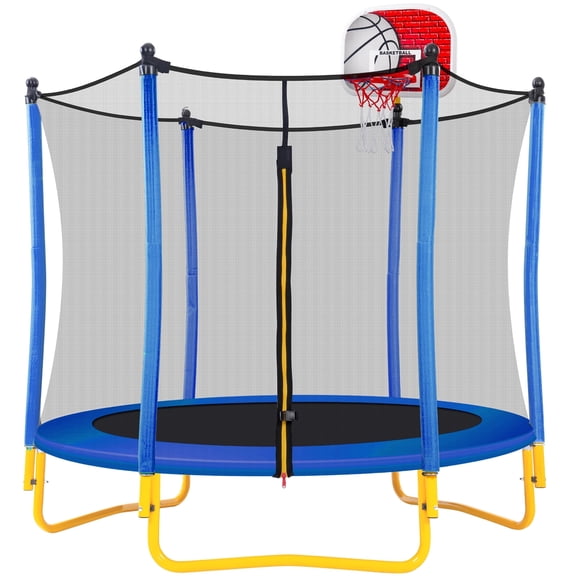 5.5FT Kids Trampoline with Basketball Hoop, SEGMART Upgraded Indoor Toddler Trampoline with Enclosure for Kids, Outdoor Round Small Trampoline with Basketball, Gift for Boys Girls