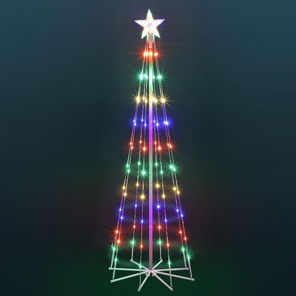 5FT LED Outdoor Christmas Tree, Multicolor Lighted Cone Wire Tree w/Topper Star