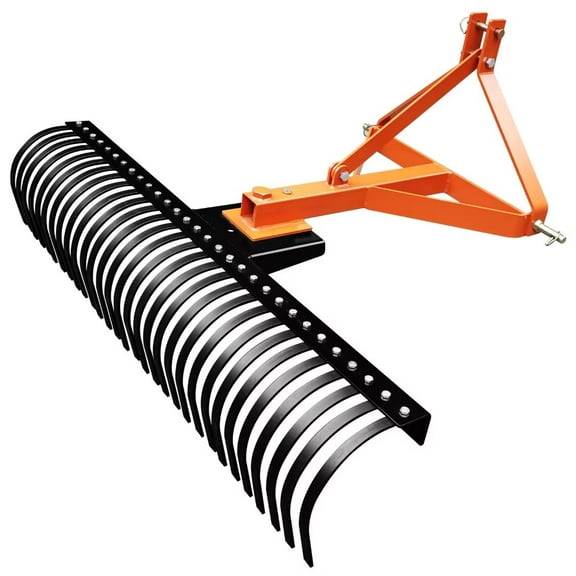 5FT Landscape Rake for Tractor,3-Point Lawn Dethatcher Attachments with 30 Steel Tines, 360 Degree Rotation Tow-Behind Landscape Rake, Orange